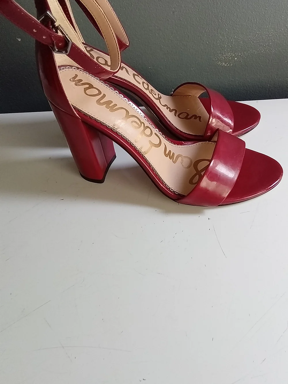 Sam Edelman Yaro Red Patent Leather Block Heel Ankle Strap Sandals 9.5M